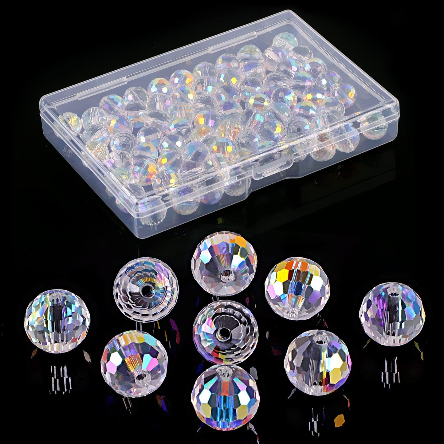 Crystal Glass Beads for Jewelry Making, 80 Pieces Crystal Beads, 10mm Glass Beads, Round Faceted Beads Bulk for Craft Necklace Bracelet Earring (AB Color)