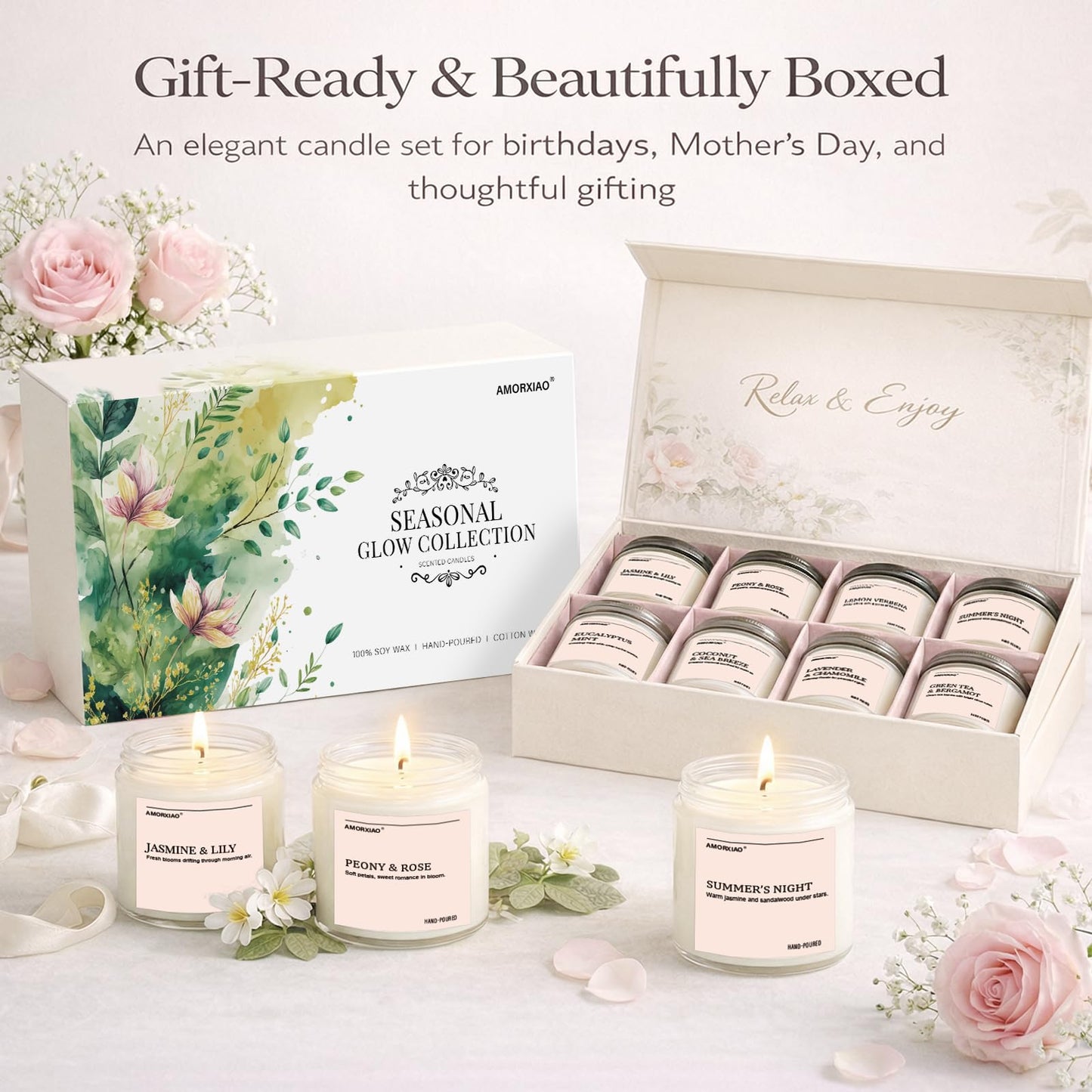 Scented Candles Gift Set, 8 Pack Soy Wax Candles for Home, Floral Fresh Aromatherapy Scents for Women, Birthday, Mother's Day