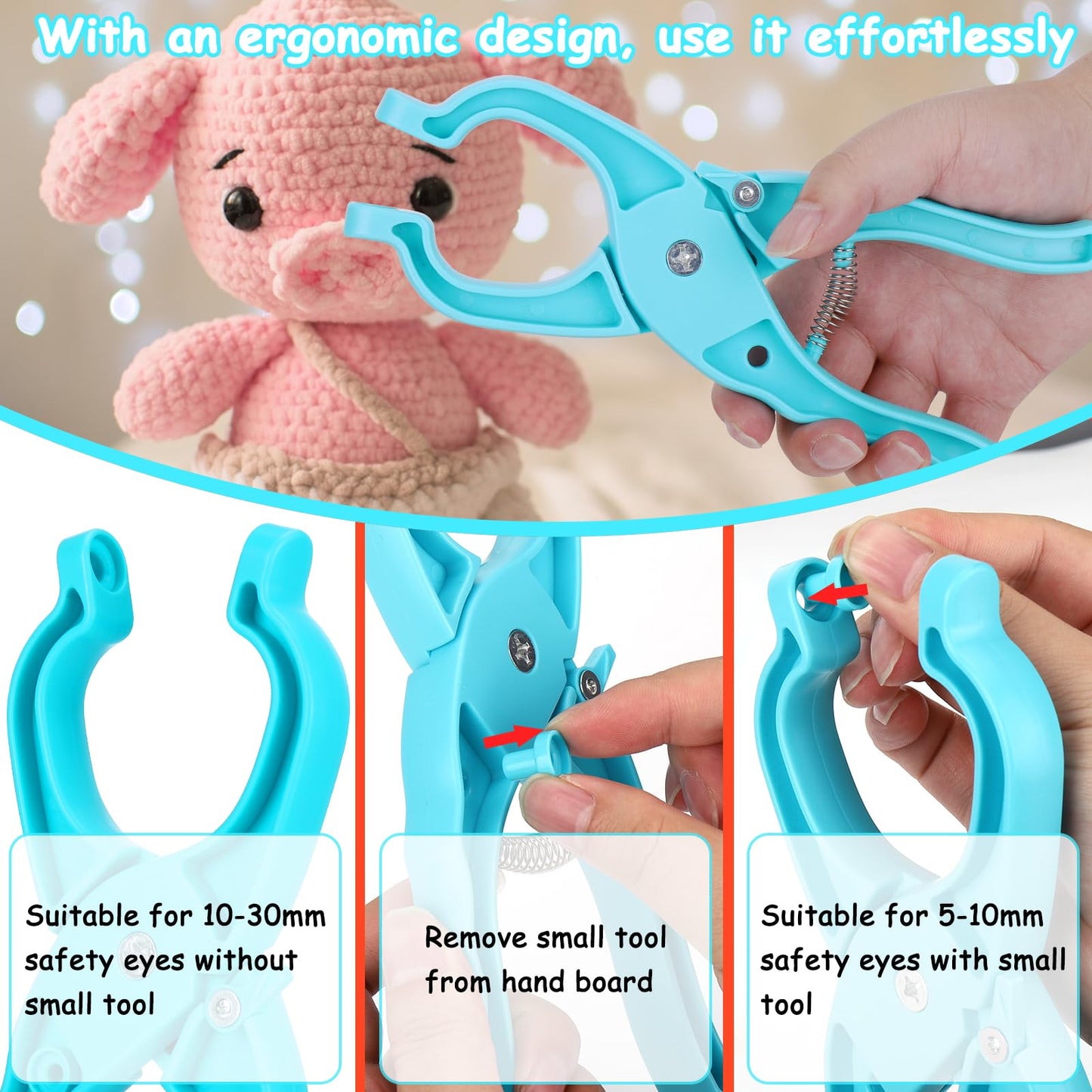 Juome Upgraded Safety Eye Tool for Crocheting - Crochet Tools for Attaching Crochet Safety Eyes, Auxiliary Tool for 5-30mm Stuffed Animals Safety Eyes Doll Making Supplies (Blue 1pcs)