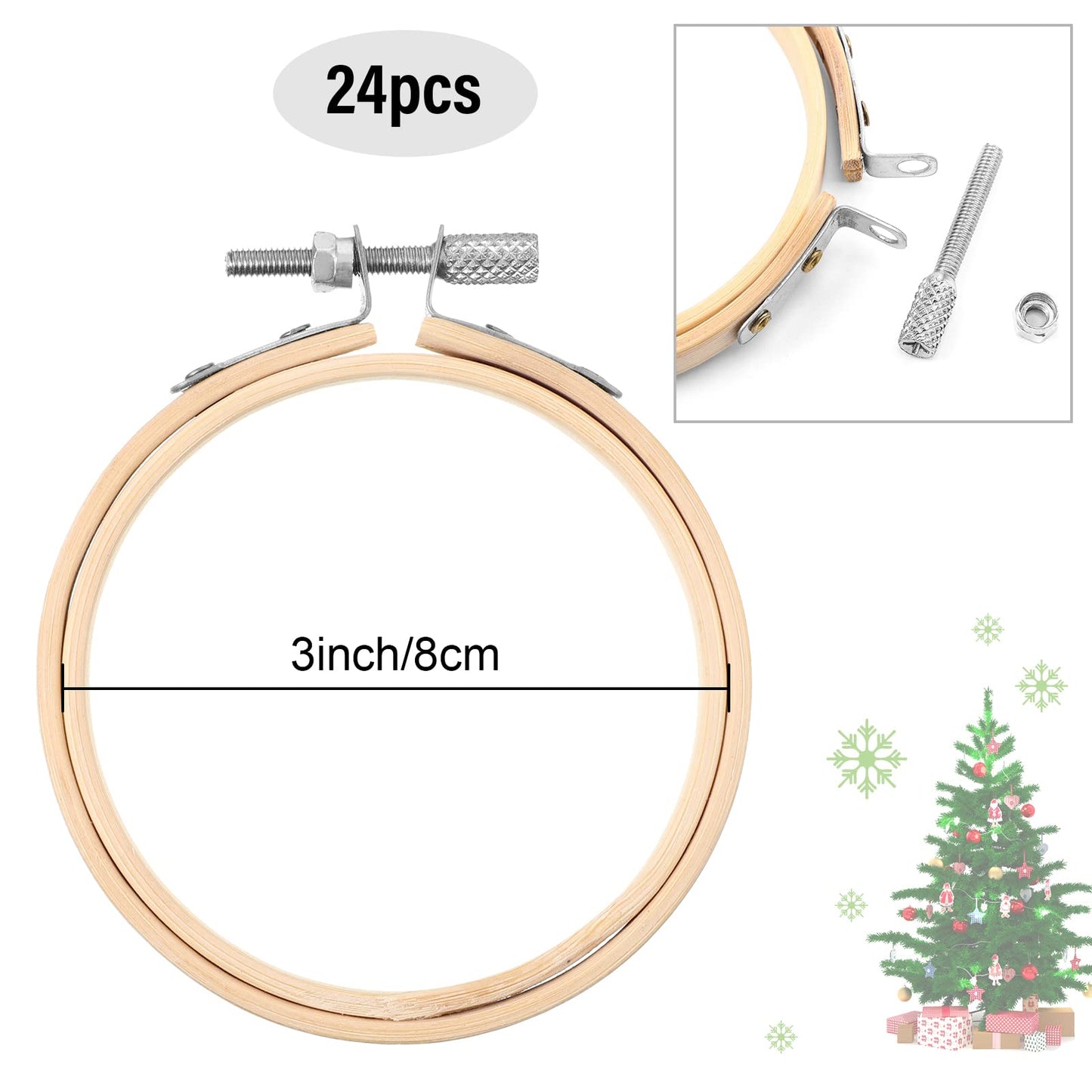 Embroidery Hoop Bulk Tiny Small Wooden Round Circle Cross Stitch Bamboo Sewing Hoop for Art Craft Handy Sewing Halloween Thanksgiving Day Christmas(48 Pcs)