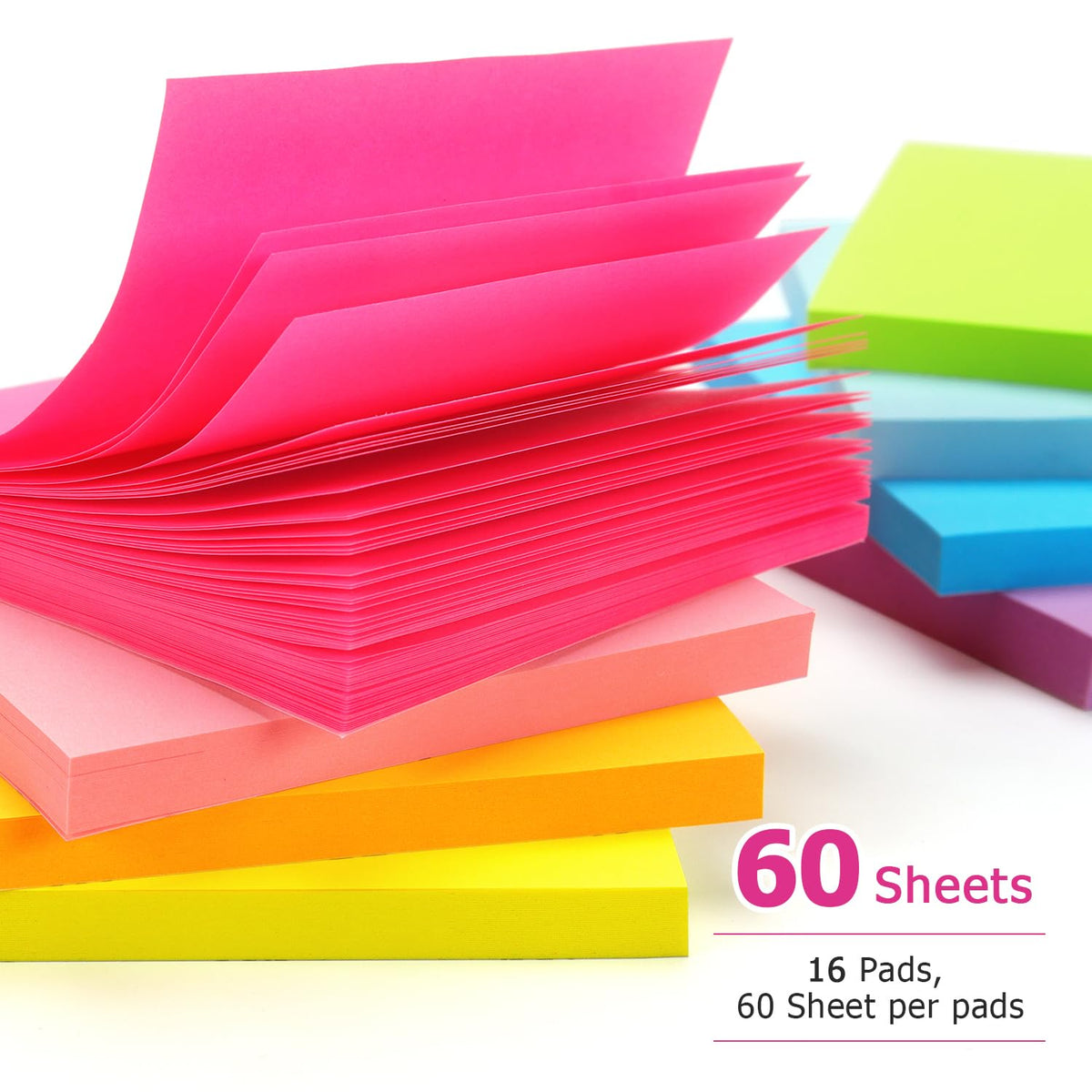 Early Buy Sticky Notes 3x3 in, 16 Pads, 8 Bright Color, 60 Sheets/Pad