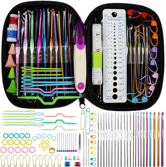 ELINKA Crochet Needles Set 102 Pcs,Crochet Hooks Kit with Storage Case,Ergonomic Knitting Needles Blunt Needles Stitch Marker DIY Hand Knitting Craft Art Tools for Beginners