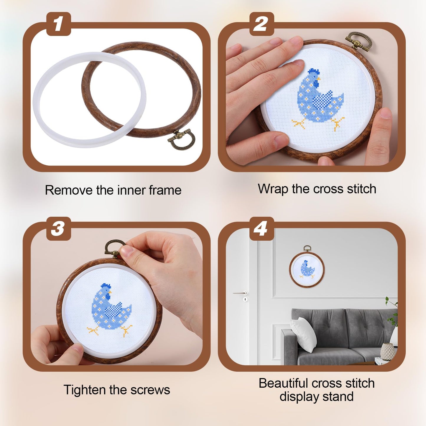 3 Pieces 3 Inch Embroidery Hoop Set, Cross Stitch Ornament Frames, Embroidery Hoop Imitated Wood Display Frame for Art Craft Sewing and Hanging Decor