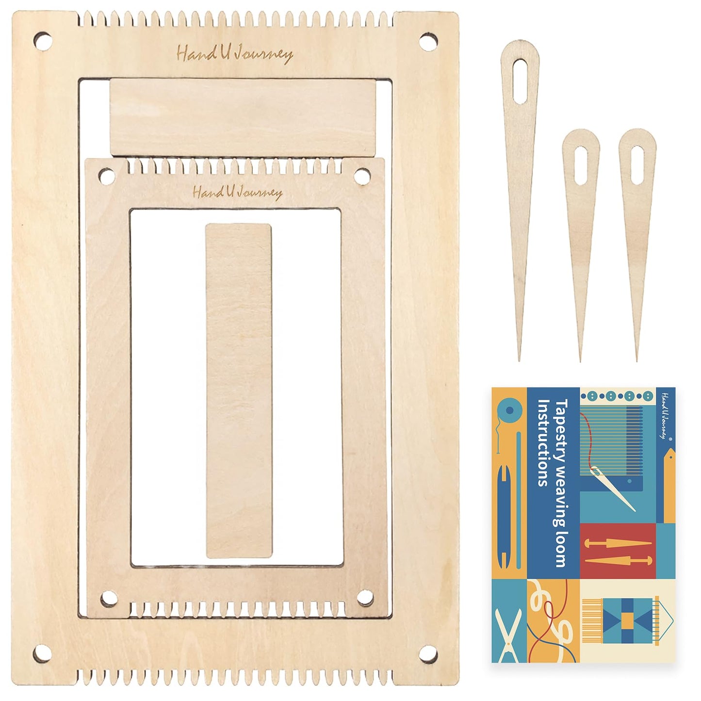 HAND U JOURNEY Rectangle Weaving Loom Kit 7.9''x11.8'' and 5.3''x7.8'', 2 Set with Weaving Tools and 16 Pages Instruction Book-Size M