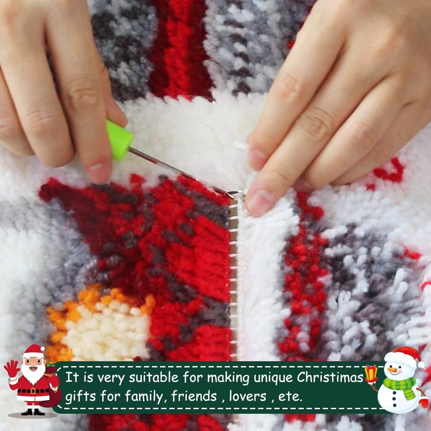 Latch Hook Kits for DIY Throw Pillow Cover,Needlework Cushion Cover Hand Craft Crochet for Great Family 17X17inch Christmas Hat