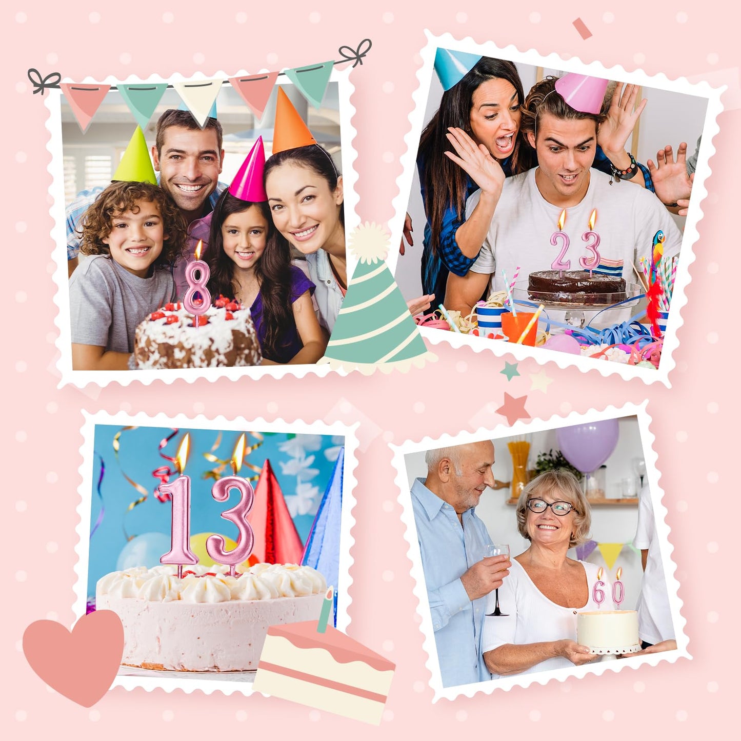 Beanlieve Rose Gold Birthday Candles - Cake Numeral Candles Number 0-9 Glitter Cake Topper Decoration for Birthday,Wedding Anniversary,Party Celebration(10 Pieces)