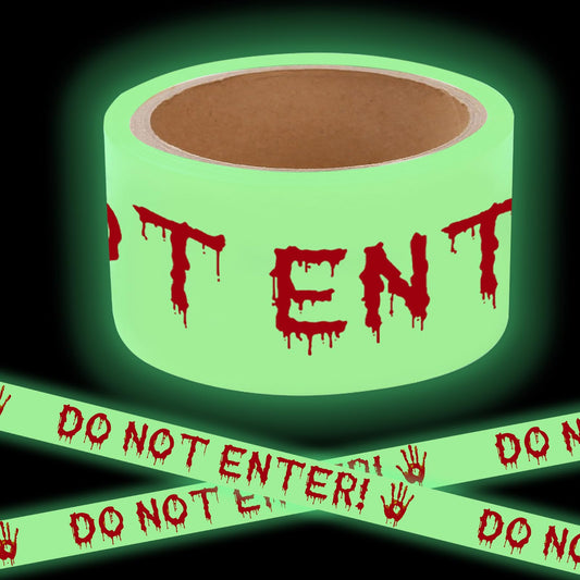 Glow in The Dark Halloween Decorations Caution Tape 2inx16.4ft Do Not Enter Scary Caution Tape Roll Hazard Warning Tapes Indoor Outdoor Barricade Safety Spooky DIY Home Party Door Danger Zones Office