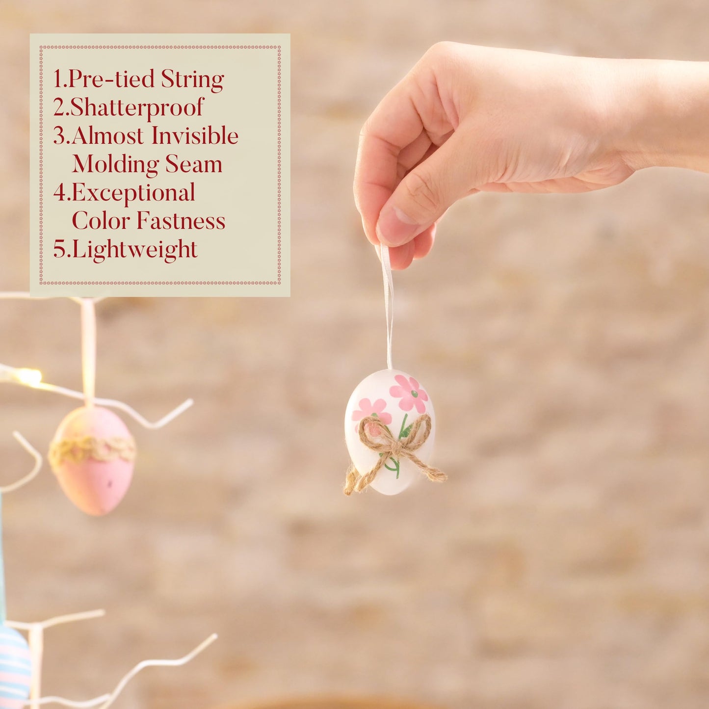 12Pcs Plastic Easter Eggs Ornaments Tree Decoration, 2" Pastel Pink Blue Easter Eggs Bulk, Shatterproof Decorative Hanging Decorations for Spring Holiday Party Decor