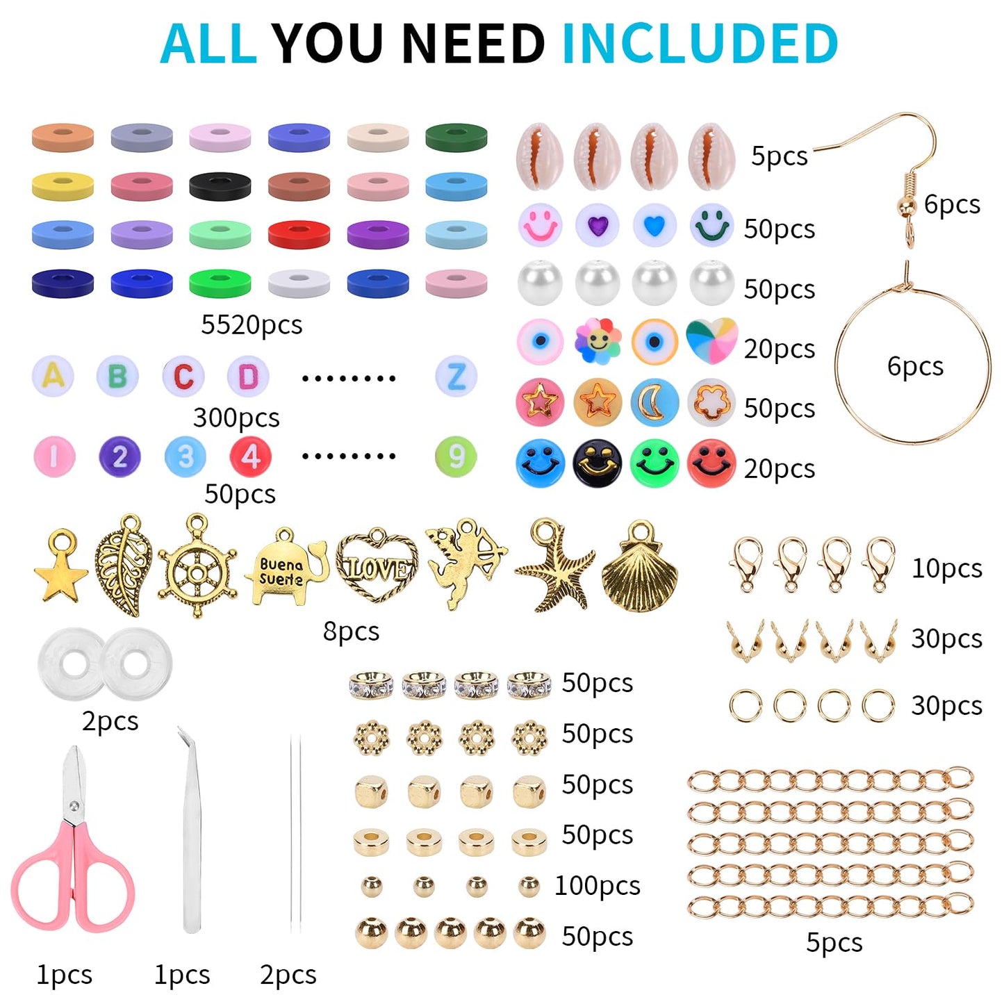 Girls Toys Bracelet Making Kit, Clay Beads Jewelry Activity Kit, DIY Crafts Birthday Christmas Gifts for Girls Ages 5 6 7 8 9 10 11 12 Years Old (24 Colors 6500 Pcs)
