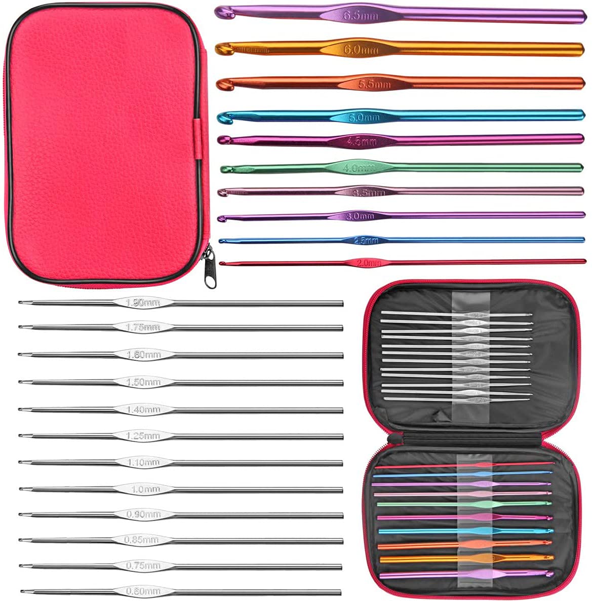 URWOOW 100 Pcs Crochet Hook Set with Yarn Knitting Needles Sewing Tools Full Set Knit Gauge Scissors Stitch Holders Household Tool Kit