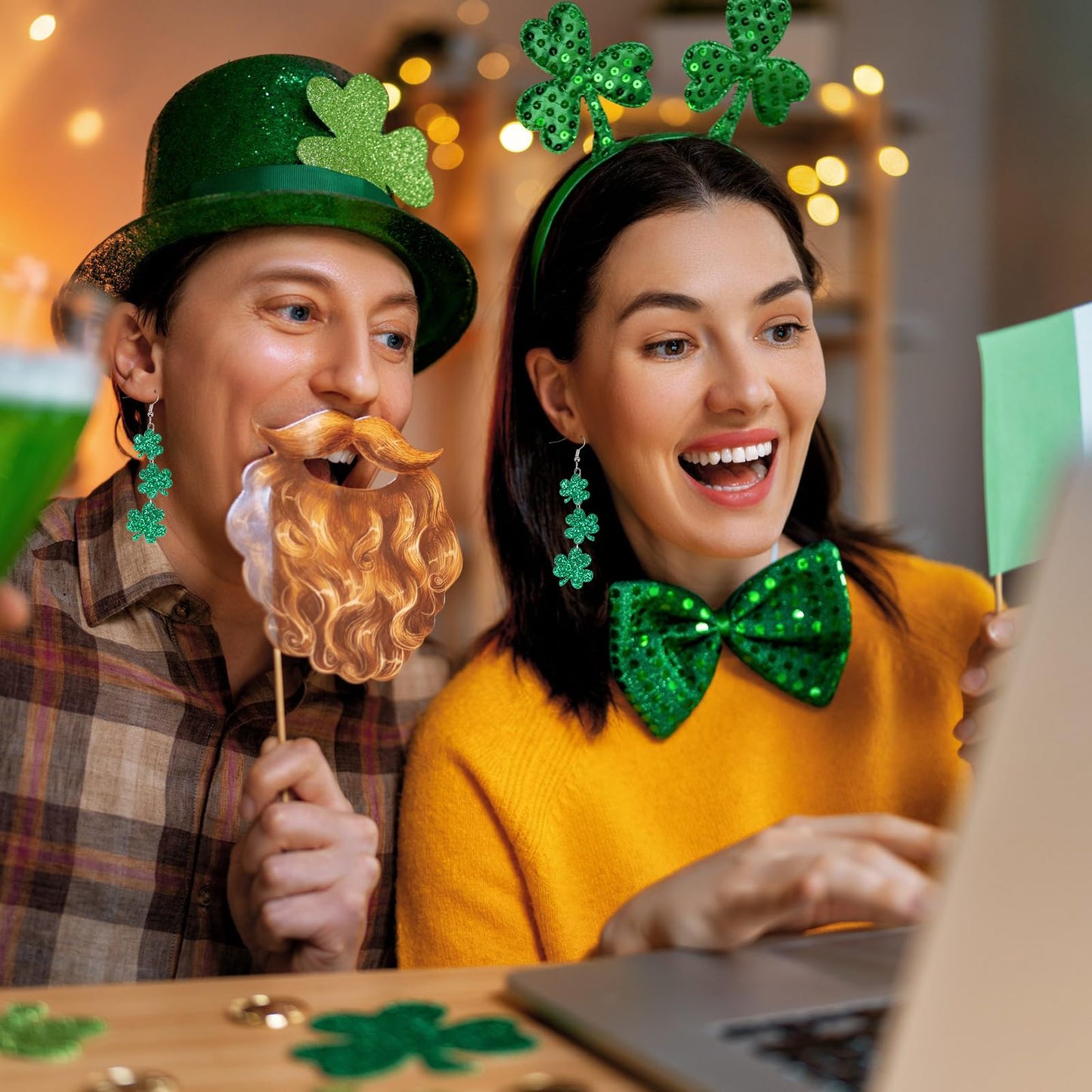 St Patricks Day Earrings, Green Shamrock Dangle Earrings for Women, St. Patrick's Day Accessories Good Luck Hoop Earrings (Green-2)