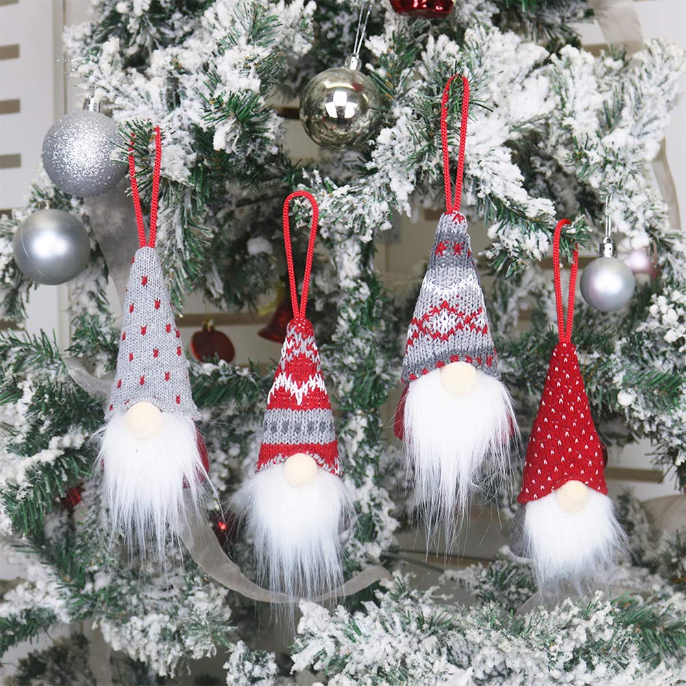Gnomes Christmas Tree Ornaments Set of 8, Christmas Ornaments 2022 Handmade Plush Gnomes Santa Elf Hanging Home Decorations Holiday Decor