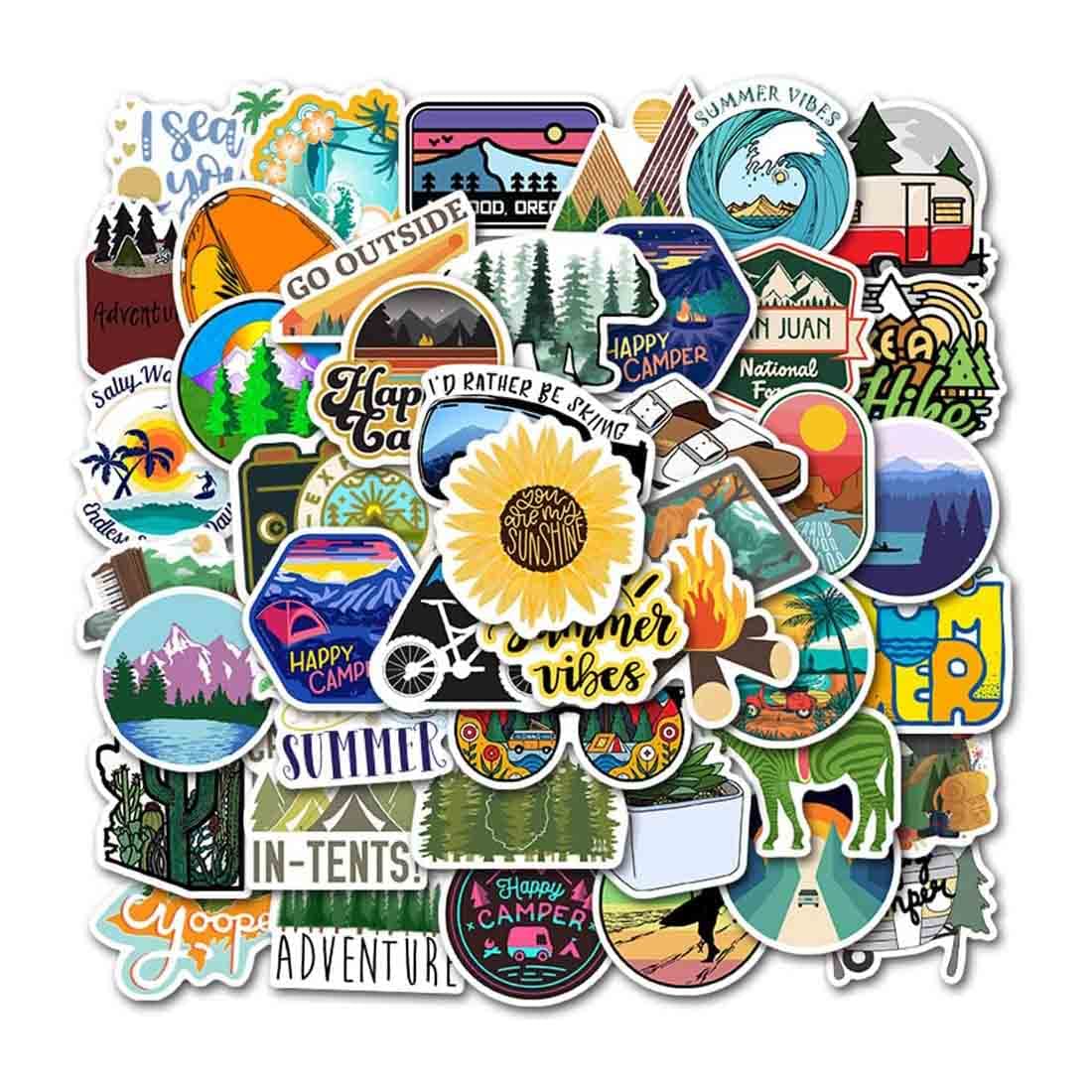 100pcs Outdoor Camping Hiking Adventure Stickers, Wilderness Nature Travel Camper Stickers for Water Bottle Laptop Luggage Cup, Waterproof Summer Camp Stickers Decals for Adults Teens Girls Boys Kids
