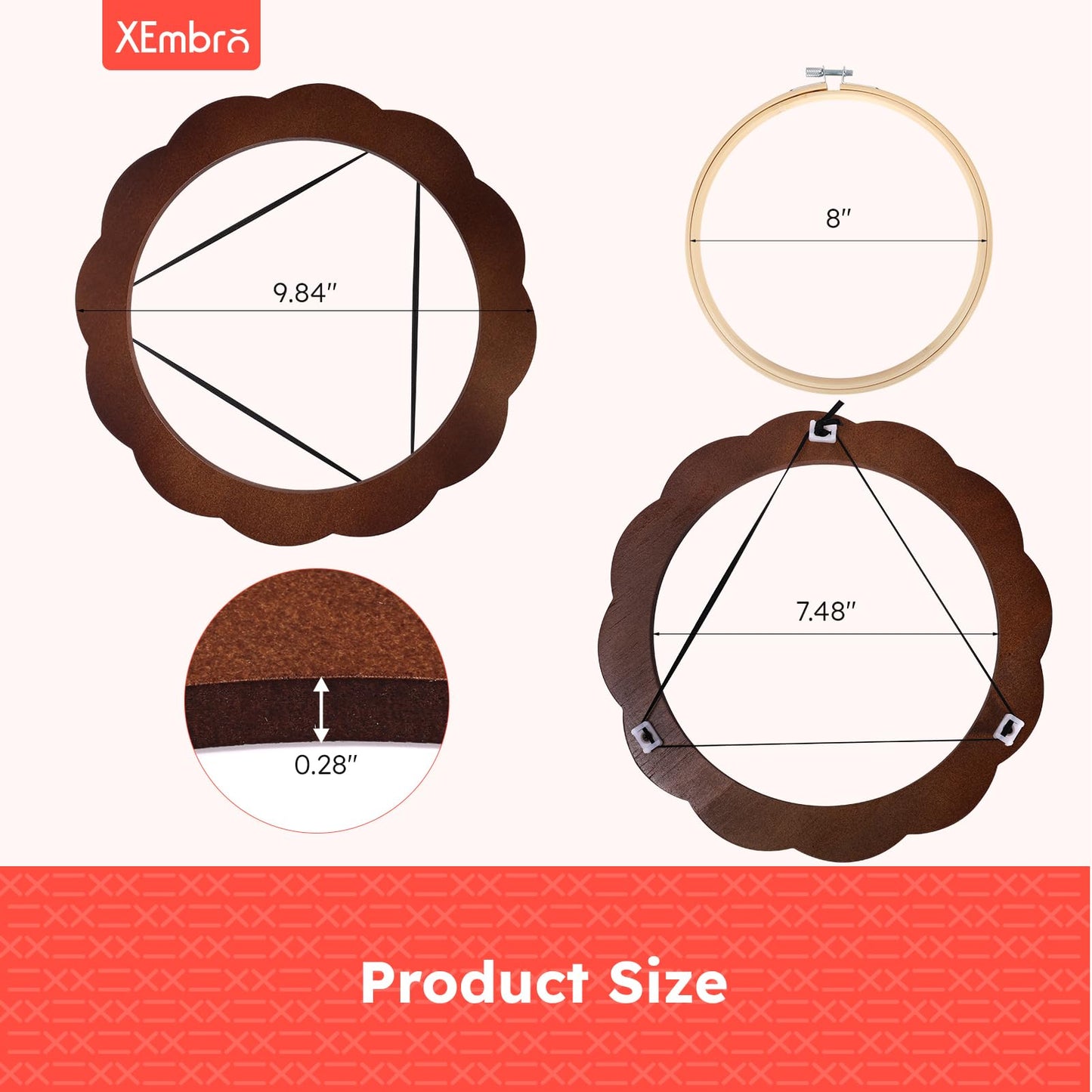 8 Inch Wood Embroidery Hoop Frame Set, Embroidery Frame, Sunflower Wood Embroidery Display Frame with 8 Inch Embroidery Ring for Cross Stitch Hoop Frame or DIY Decoration Ornaments