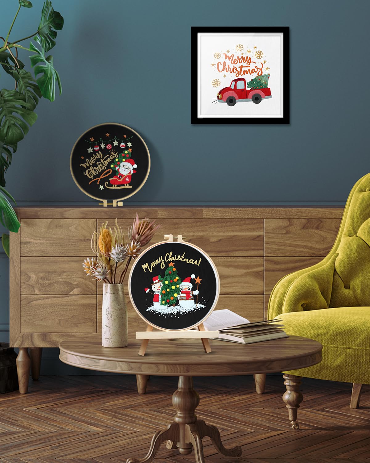 Christmas Embroidery Kit for Adult Beginners, 3 Sets Embroidery Stitch Practice kit Include Embroidery Cloth Hoops Threads for Craft Lover Hand Stitch