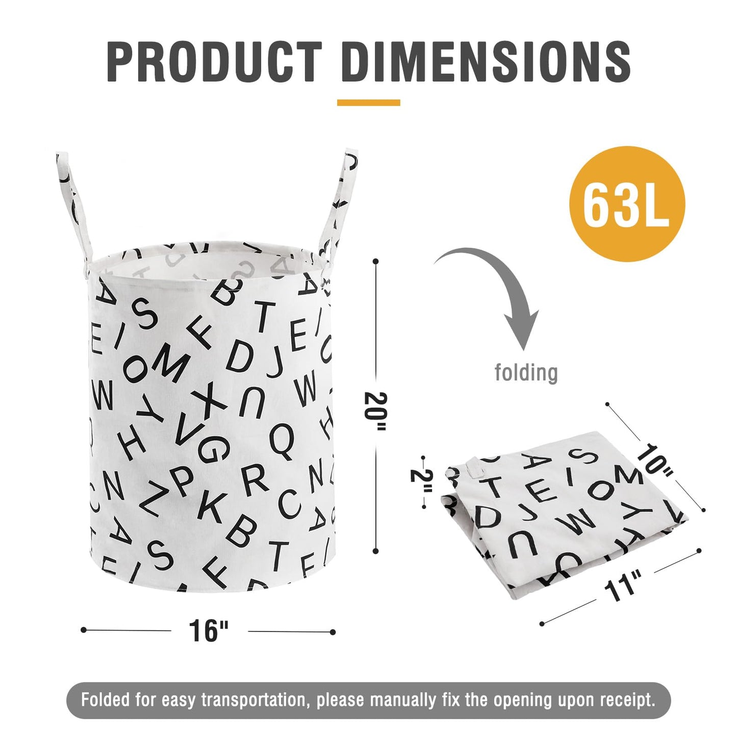 Large Storage Basket for Girls and Boys, Collapsible Laundry Hamper with Long Handles, Toy Bins for Nursery, Kids Room Décor