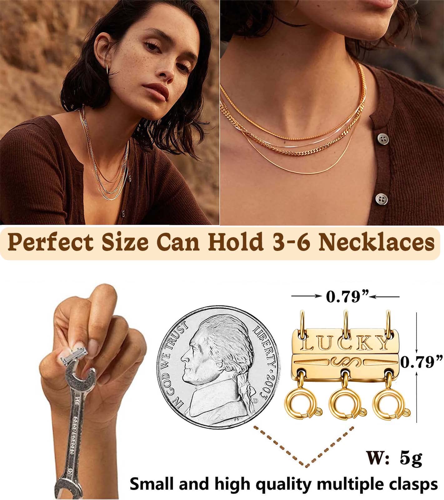 Dailyacc Lucky Necklace Layering Clasp 18K Gold and Silver Multiple Necklace Clasps for Layered Look Separator