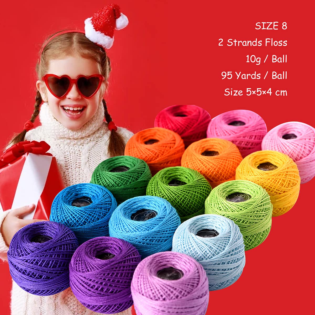 Soft 1500Y 15 Pearl Balls Cardinal Size 8 Rainbow Colors for Crochet Hardanger Cross Stitch Needlepoint Hand Embroidery