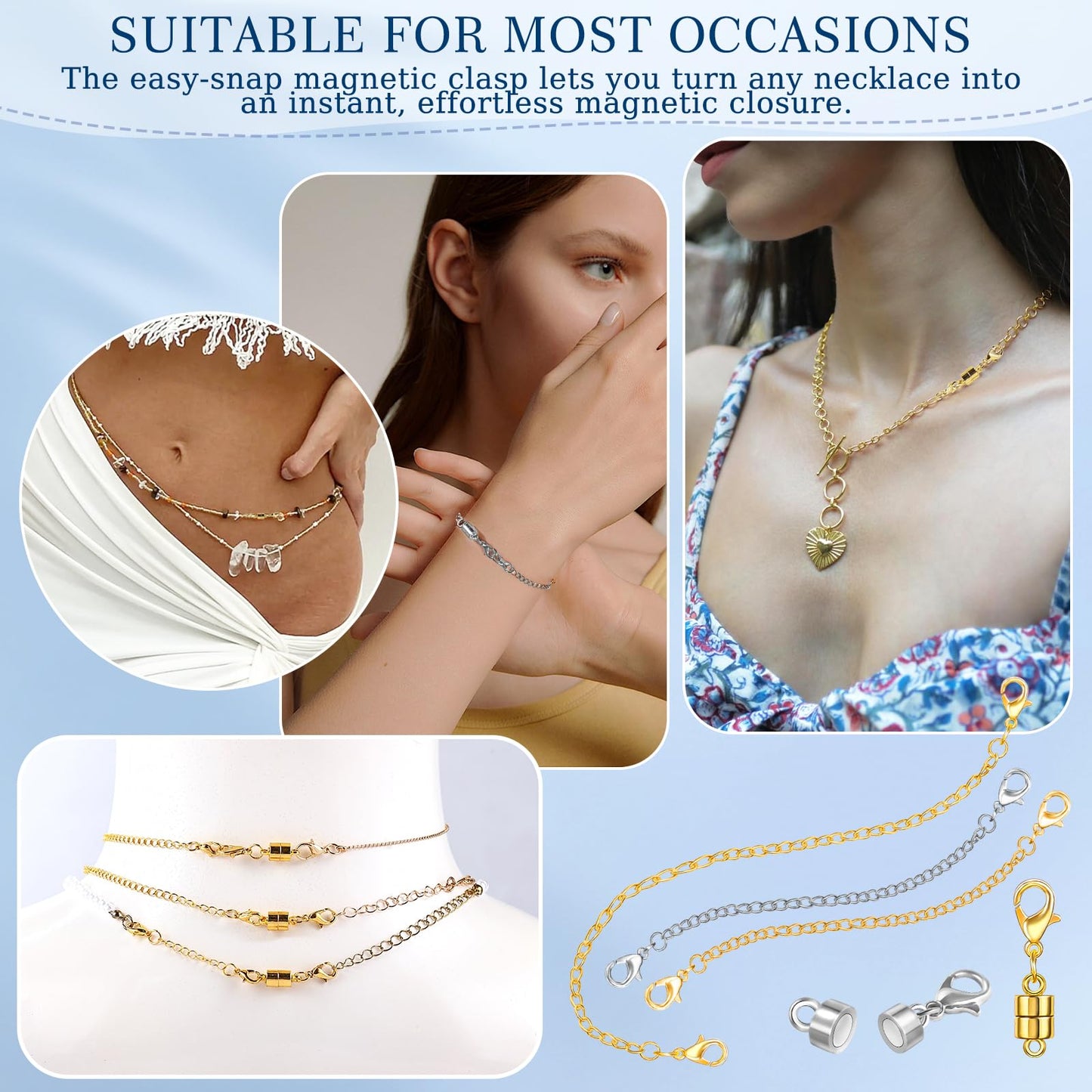20 Pack Necklace Extenders, Magnetic Necklace Clasp with Lobster Clasp, 18K Plated Brass Jewelry Converters and Stainless Steel Extender, Suitable for Bracelet Necklaces Anklet Chains, Silver