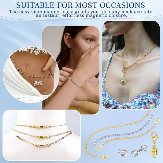20 Pack Necklace Extenders, Magnetic Necklace Clasp with Lobster Clasp, 18K Plated Brass Jewelry Converters and Stainless Steel Extender, Suitable for Bracelet Necklaces Anklet Chains, Silver