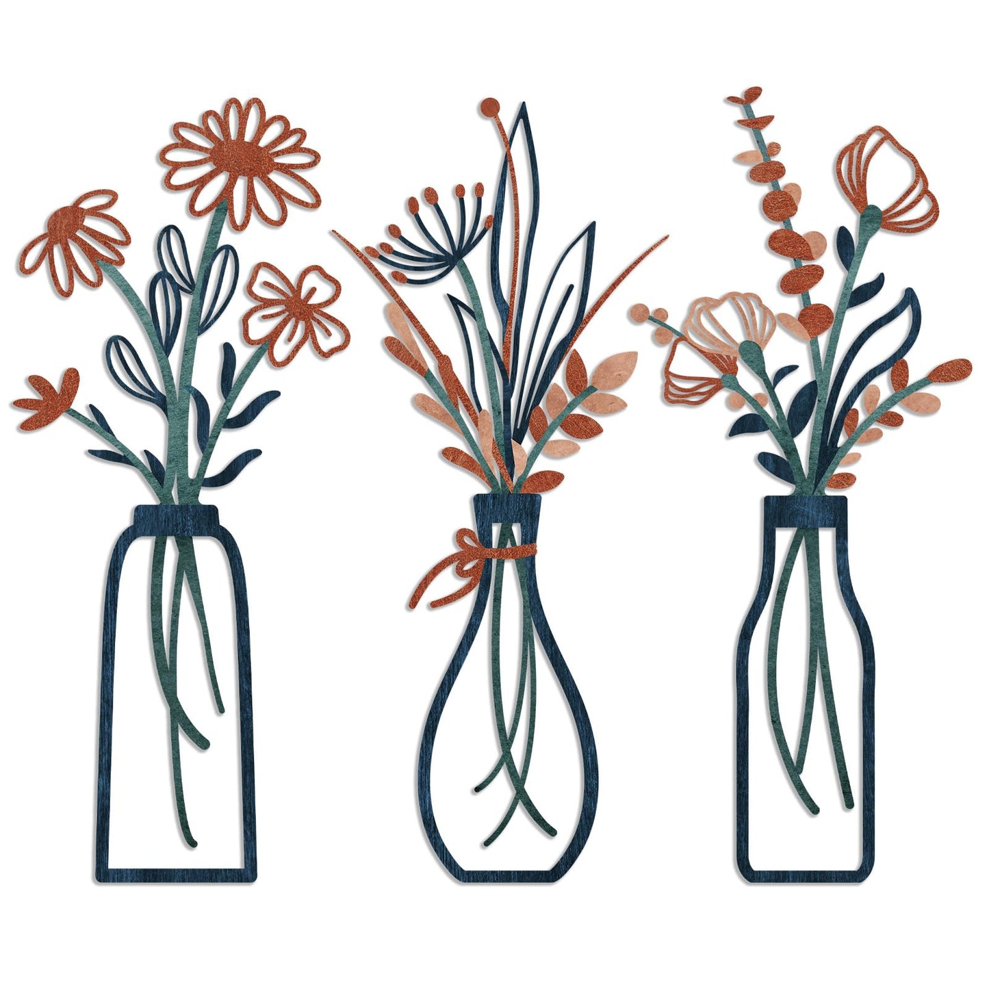 3 Pieces Metal Flowers Wall Arts - Rustic Farmhouse Decor Minimalist Flower Wall Decors for Living room Bathroom Bedroom Dining Room-Housewarming Gifts