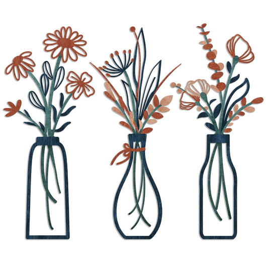 3 Pieces Metal Flowers Wall Arts - Rustic Farmhouse Decor Minimalist Flower Wall Decors for Living room Bathroom Bedroom Dining Room-Housewarming Gifts