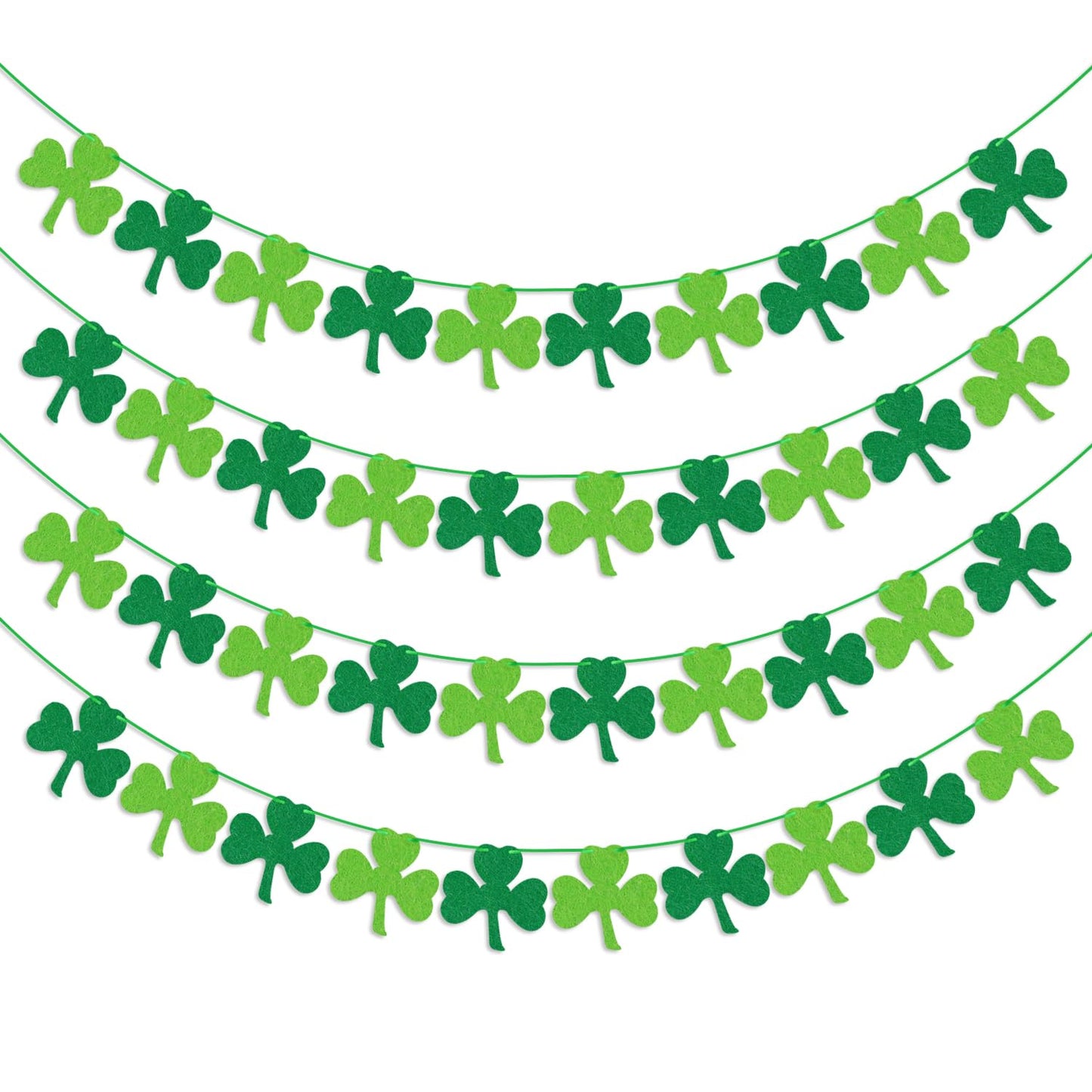 St Patricks Day Decorations 4PCS Felt Shamrock Garland Banner - NO DIY Shamrock Clover Garland Banner for St Patricks Day Decor - Dark Green Light Green for Irish Party Supplies