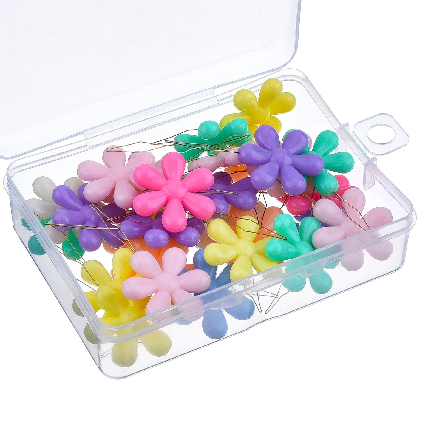 TecUnite 30 Pieces Needle Threaders with Clear Box Multicolor Plastic Flower Head Wire Loop Needle Threader for Hand Sewing
