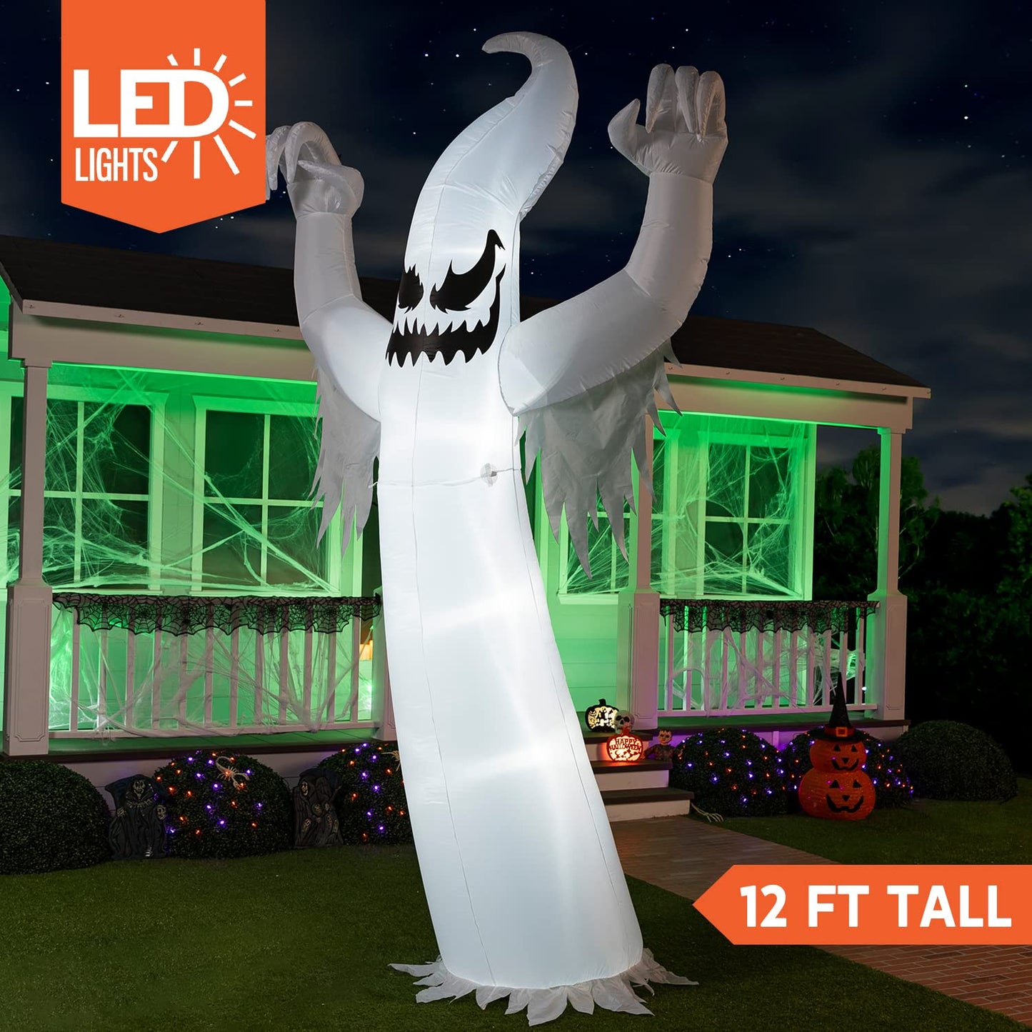 Joiedomi 12 FT Tall Halloween Inflatables Ghost Outdoor Decorations, Inflatable Yard Decorations, Blow Up Ghost Halloween Decor with Build-in LEDs for Scary Decor