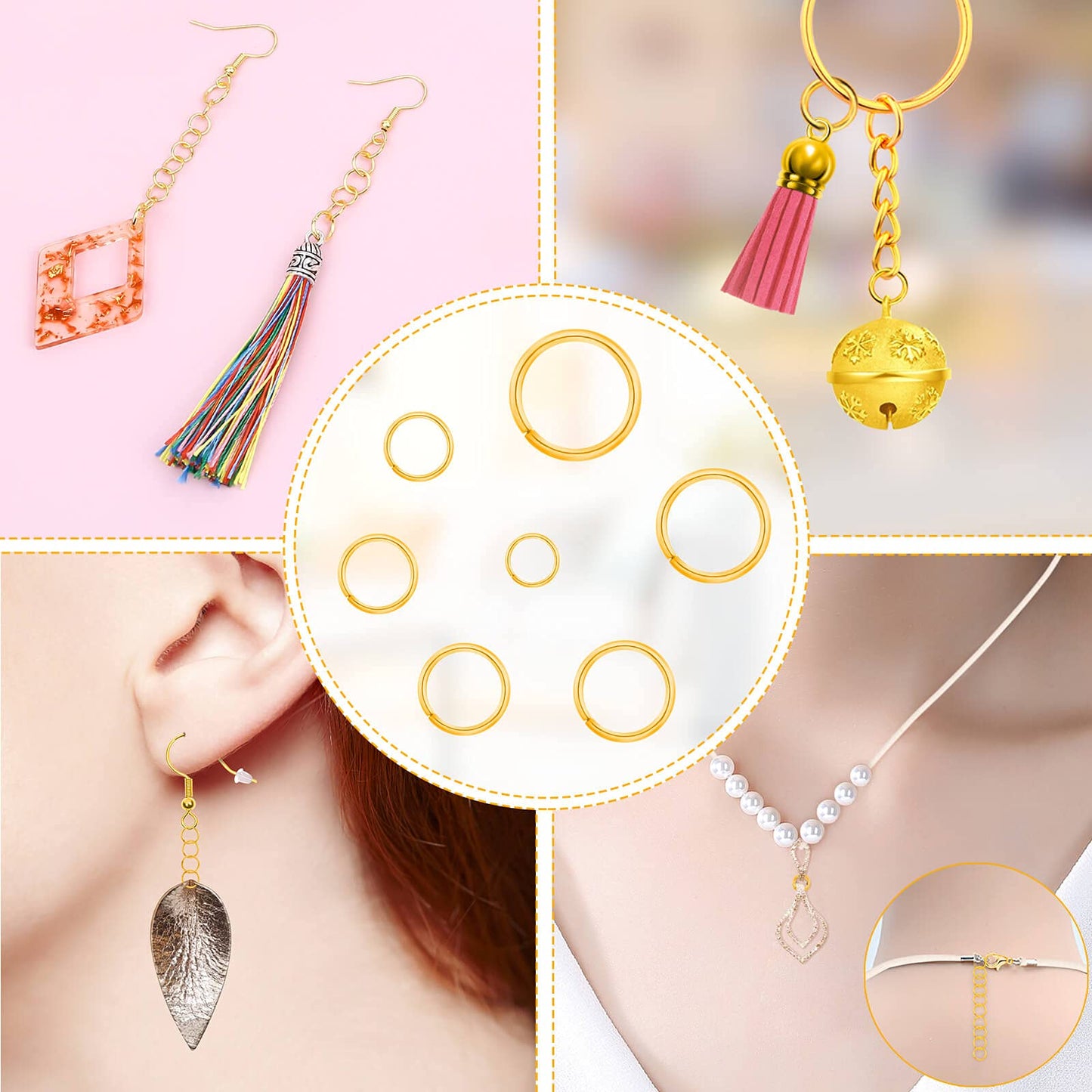 Gold Jump Rings for Jewelry Making, Paxcoo 1500Pcs Jewelry Necklace Repair Kit with Jewelry Making Supplies and Jewelry Pliers for Bangle Charms, Earrings and Nail Piercing