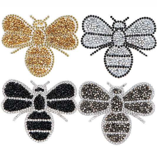 Yazon 4pcs Crystals Bee Patches Iron on Rhinestone Appliques Patch Transfer