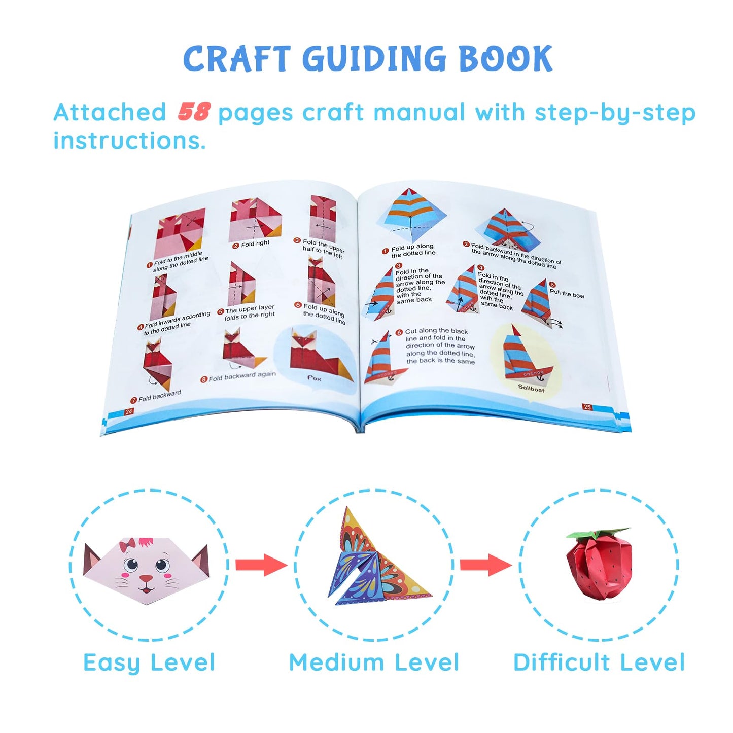 Origami Kit for Kids Ages 5-16, 108 Sheets with 54 Patterns & Instruction Book | Origami Paper Kit for Beginners & Advanced | Arts & Crafts Toys for Girls & Boys Ages 8-12 | Birthday & Christmas Gifts