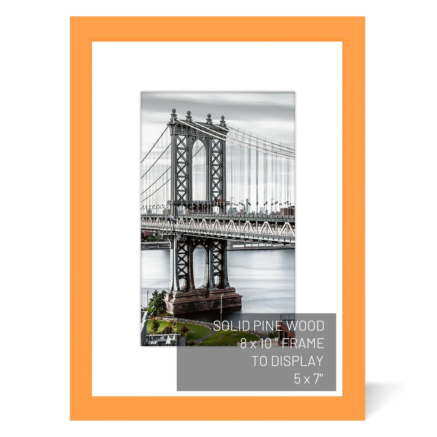 8x10 Picture Frames Solid Wood Display Pictures 5x7 with Mat or 8x10 Frame without Mat Poster Photo Frame Art with 1 Mats for Wall Mounting or Table Top(Orange)