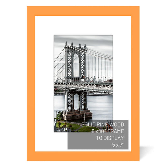 8x10 Picture Frames Solid Wood Display Pictures 5x7 with Mat or 8x10 Frame without Mat Poster Photo Frame Art with 1 Mats for Wall Mounting or Table Top(Orange)