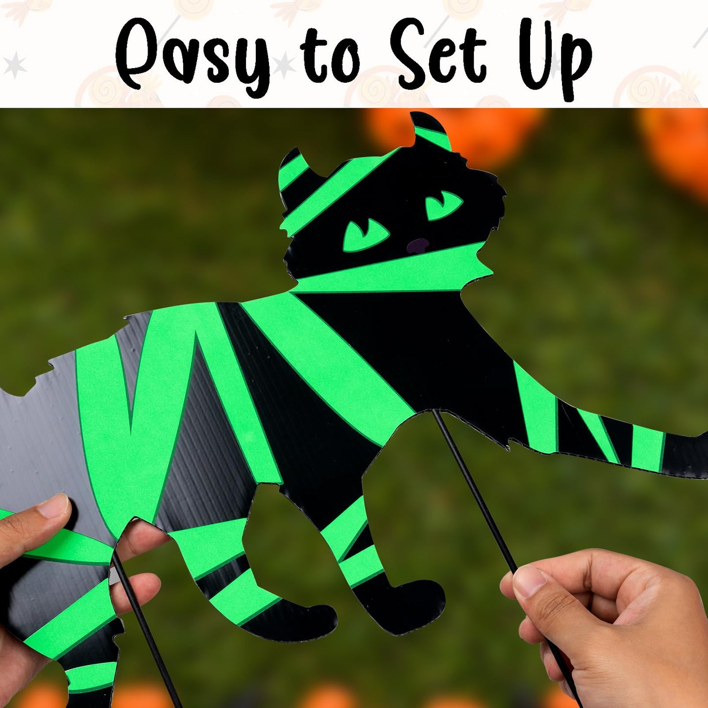 Halloween Yard Decorations Outdoor Signs - 5pcs Black Cat Halloween Decor Yard Signs with Stakes, Mummy Ghost Witch Skeleton Cat Glow in Dark for Halloween Party Supplies Garden Lawn Decorations