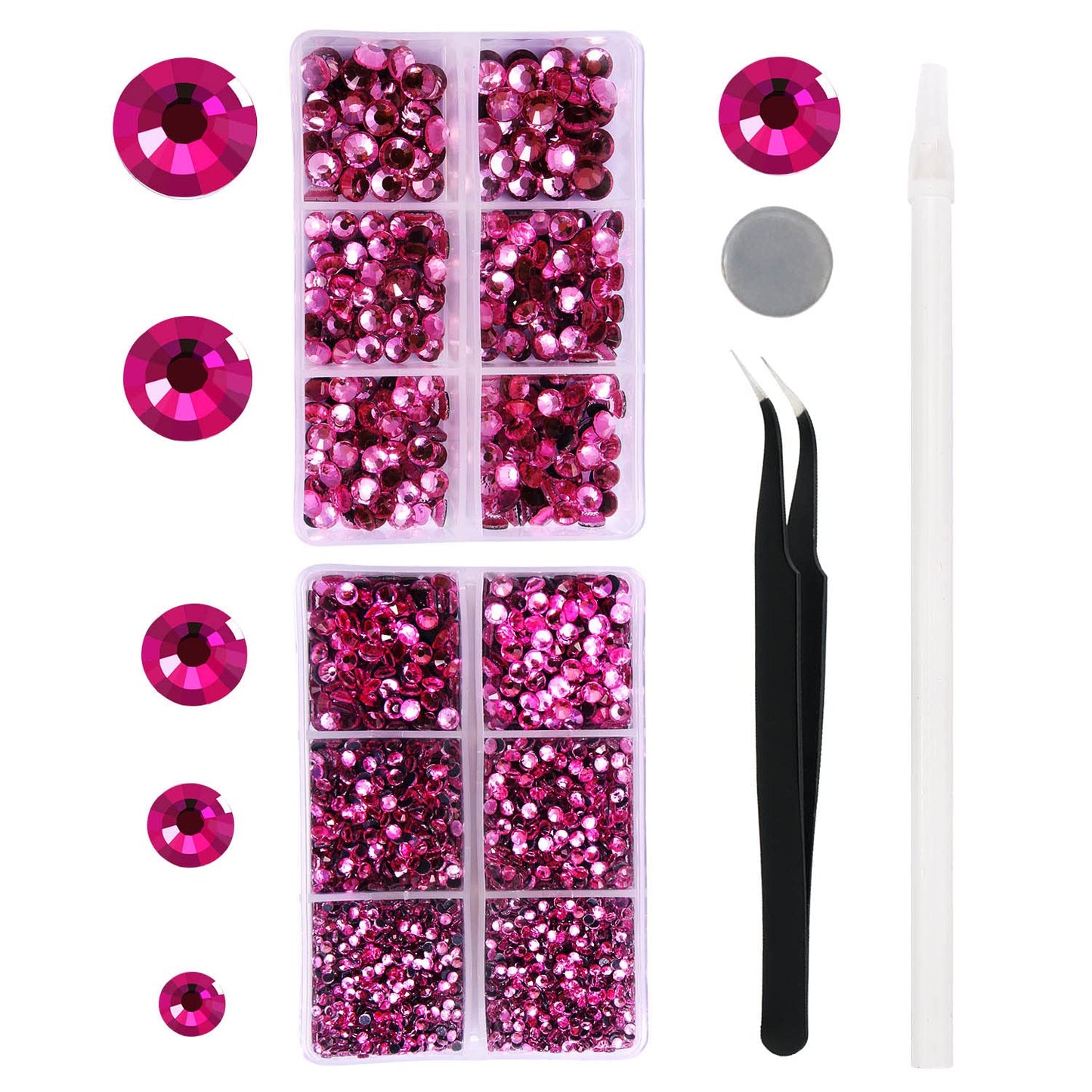 MEIBITE 6796PCS Light rose Hotfix Rhinestones Crystal Stones Glass for Fabric Clothes Shirts Sparkly Flat Back Round with Tweezers and Picking Pen (SS6~SS30 Set)