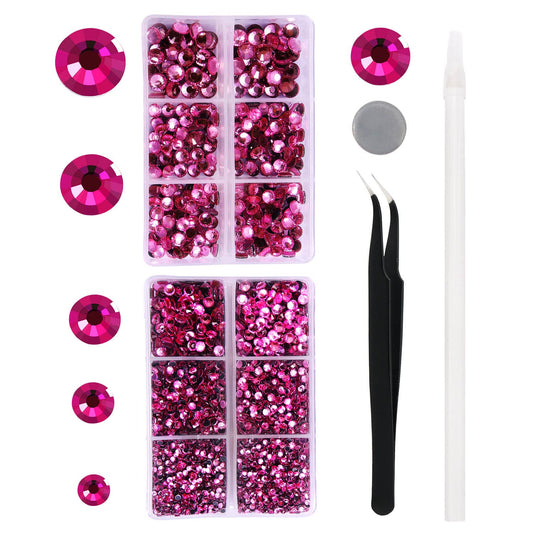 MEIBITE 6796PCS Light rose Hotfix Rhinestones Crystal Stones Glass for Fabric Clothes Shirts Sparkly Flat Back Round with Tweezers and Picking Pen (SS6~SS30 Set)