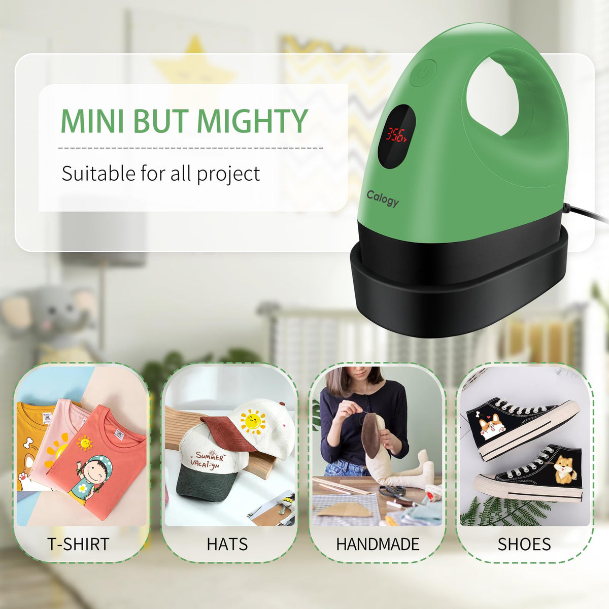 Calogy Mini Heat Press, Heat Transfer Machine, Constant Temp Control, Insulated Safety Base, Fits for Crafts, T-Shirt, Hat, Cap, Pillows (Pomelo Green)