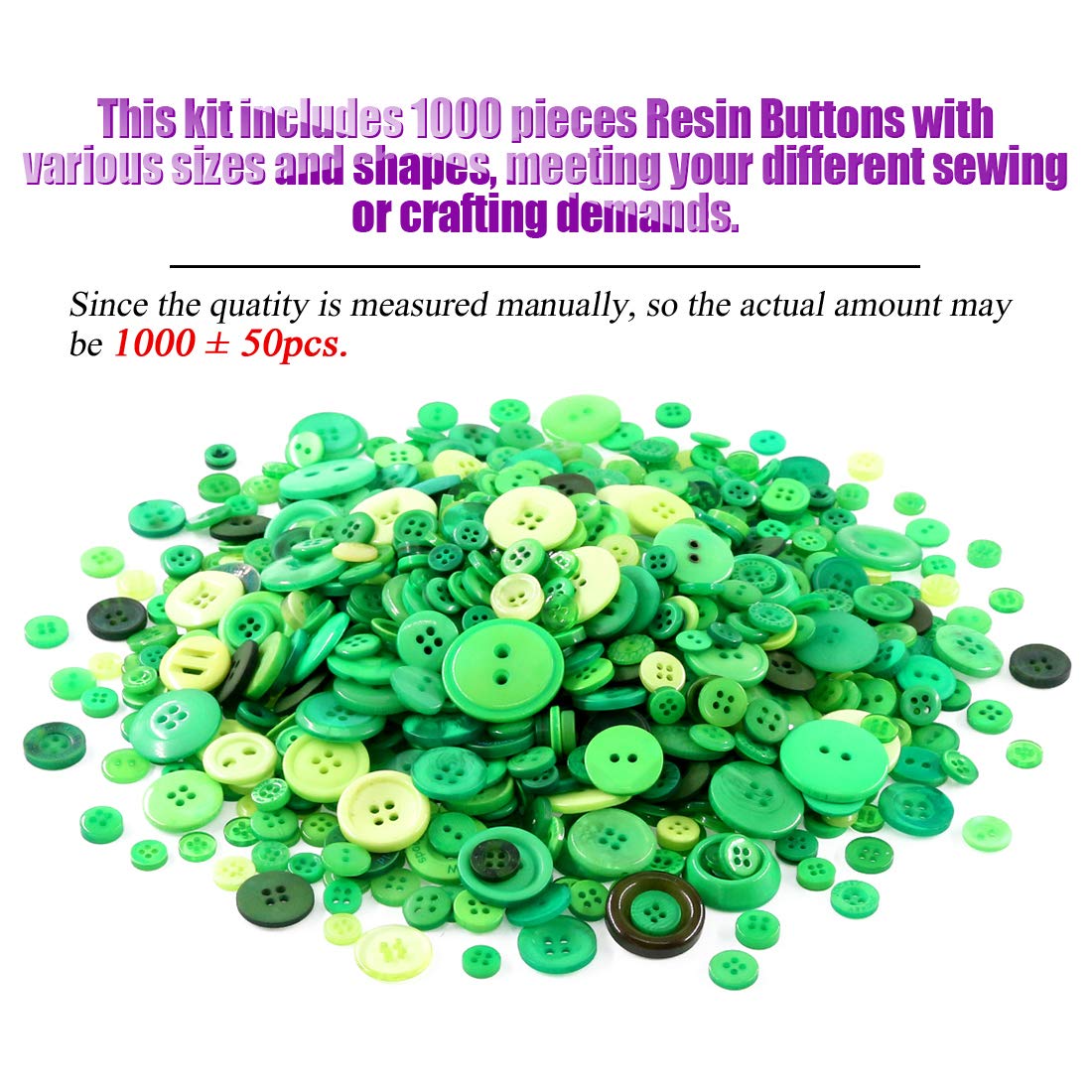 Swpeet 1000Pcs Christmas Green Craft Buttons, 2 and 4 Holes Red Round Craft Resin Sewing Buttons Suitable for Christmas Sewing Decorations, Art & Crafts Projects DIY Decoration - Green