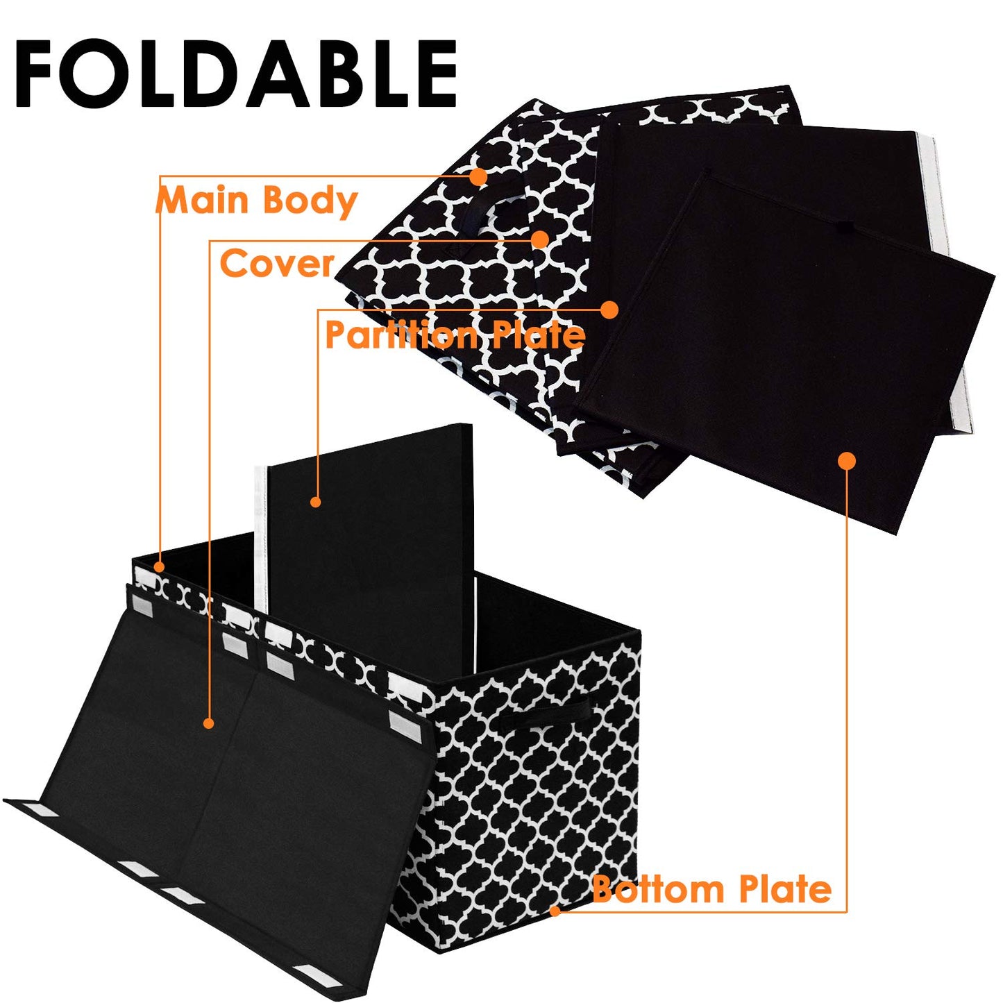 homyfort Large Toy Storage Organizer with Lid and Divider - Durable Toy Box for Boys, Kids, Toddler, Collapsible Toy Chest for Living Room Area, Playroom, Nursery, Black