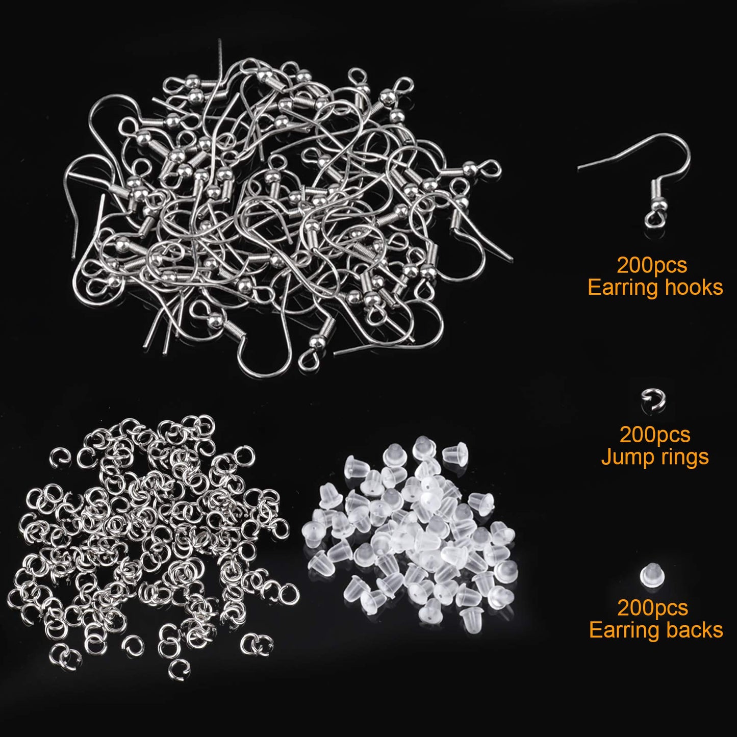 Stainless Steel Earring Hooks French Ear Wire, 600pcs Earring Making Findings Parts Jewels DIY Supplies Kits, with Silicone Earring Backs Stoppers & Open Jump Ring