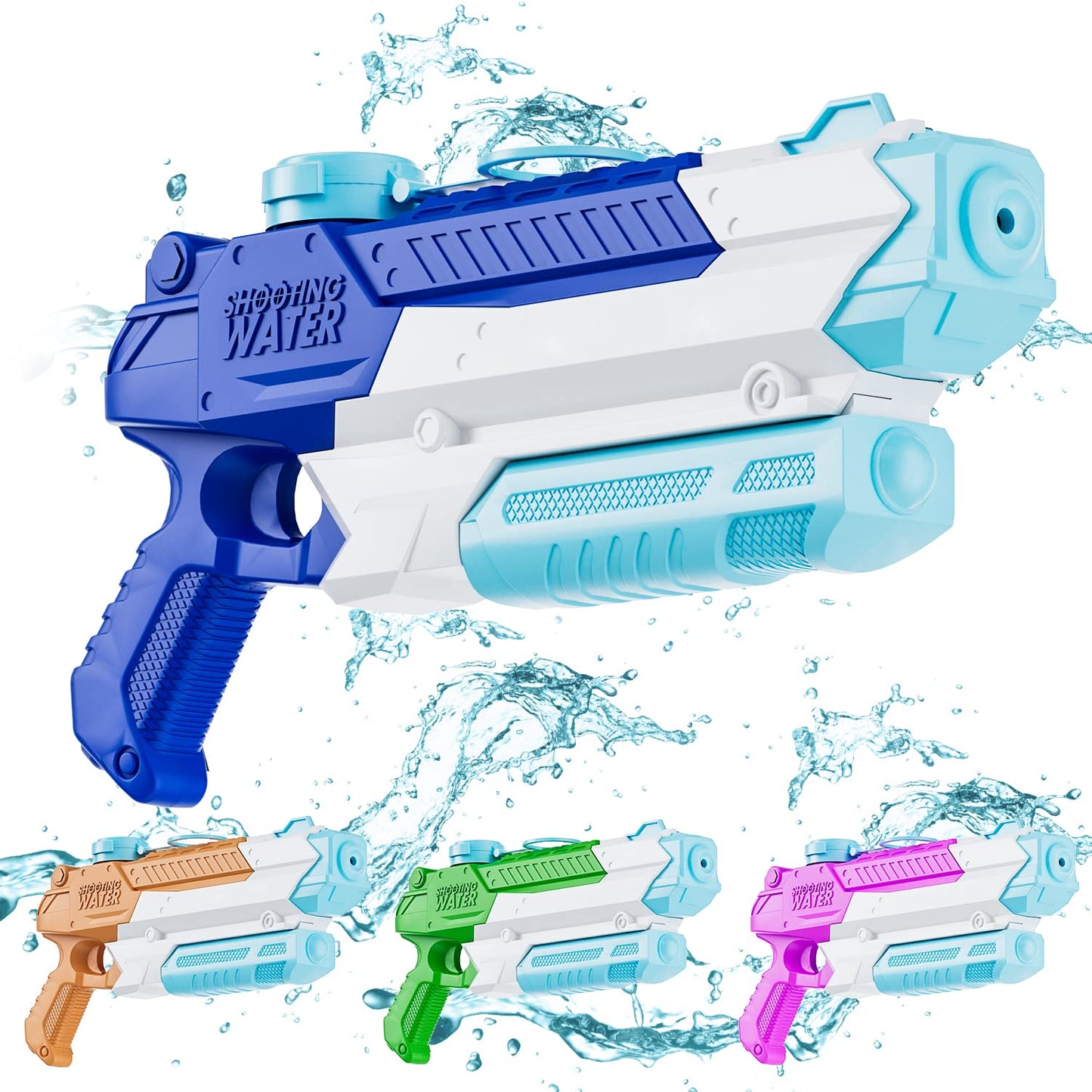 WOLKEK Water Guns for Kids Adults, 4 Pack 400CC Long Range High Capacity Squirt Guns Toy, Pool Toys Water Toys for Swimming Pool Beach Sand Outdoor, Summer Gifts for Boys Girls