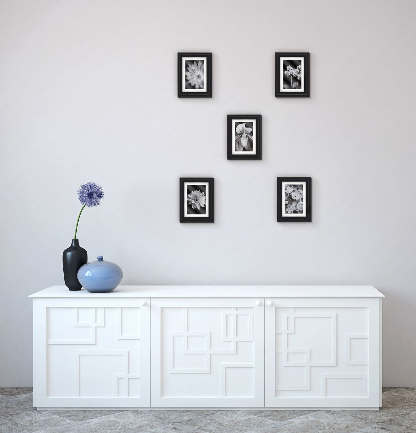 Melannco Set of Five 6.69 x 8.46 Inch Black Wood Photo Frame to Hold 5x7 Photo Without Mat or 4x6 Photo With Mat