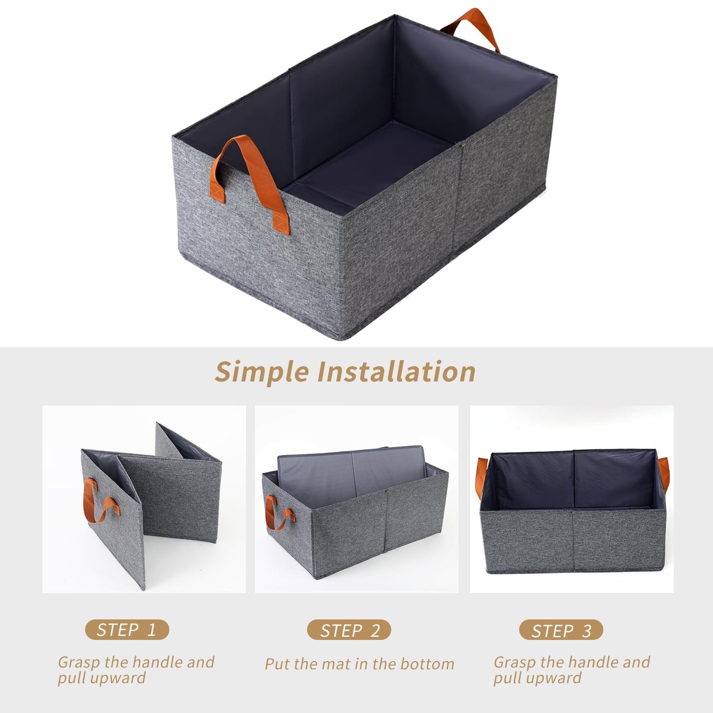 Pack of 3 Clothing Storage Bins for Closet with Handles, Foldabl Fabric Foldable Storage Baskets Cloth Box, Fabric Containers Boxes for Organizing Shelves Bedroom, Gray, Large (gray)
