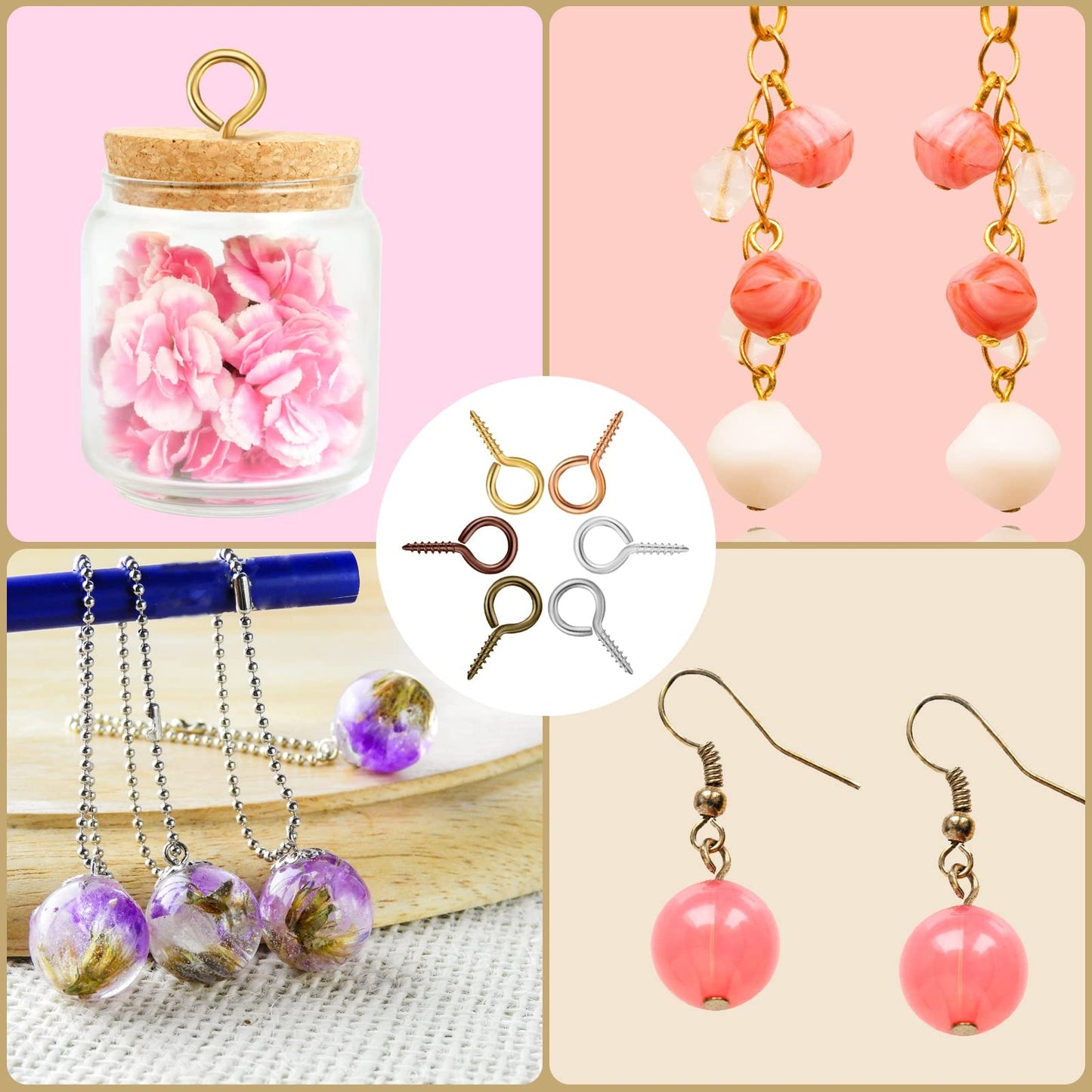 600 Pcs Screw Eye Pins Hooks 6 Colors Small Metal Eyelet Mini Screw Pin Peg Self Tapping Eye Hooks for Jewelry Making DIY Art Crafts(4 x 8 mm, 5 x 10 mm, 6 x 13 mm)