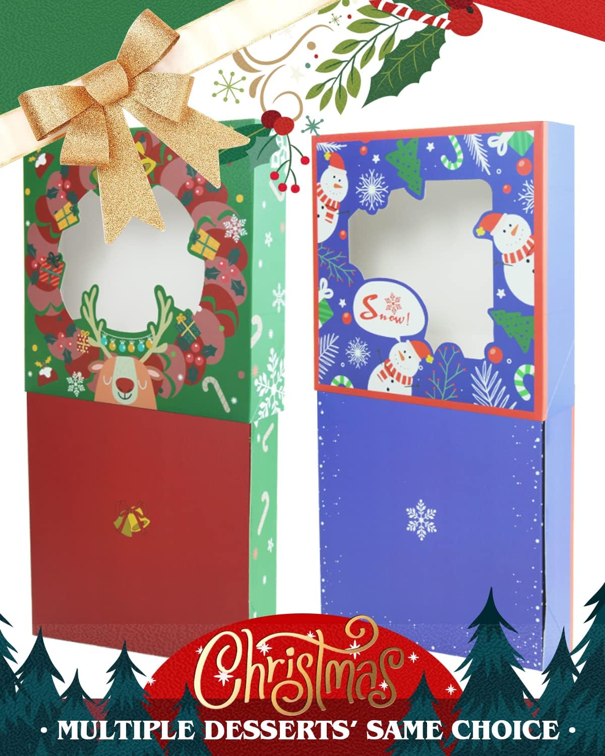 New Christmas Pie Boxes with Window 10x10x2.5 inch 30Packs Cookie Donut Bakery Box