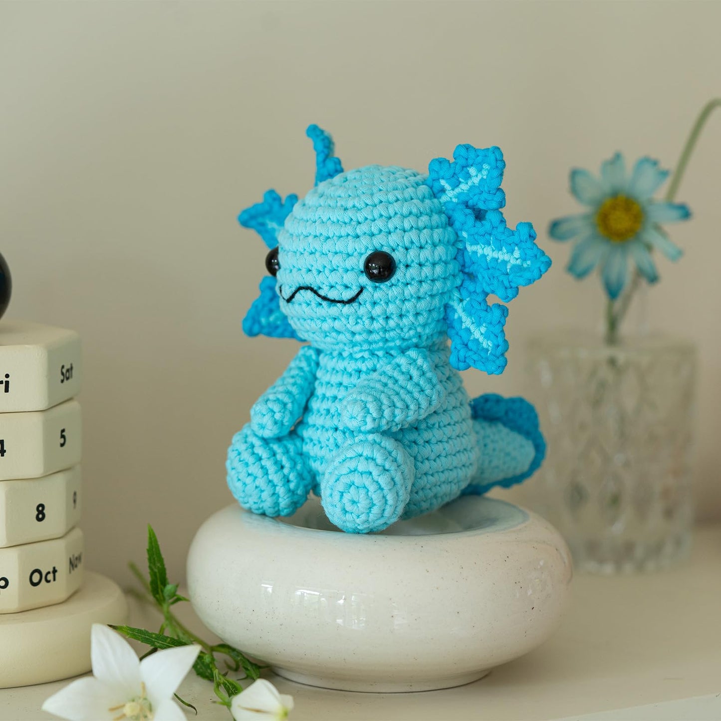 Crochet Kit for Beginners, Crochet Animal Kits, Amigurumi Crocheting Kit for Starters with Step-by-Step Video Tutorials, Beginner Crochet Kit for Adults (1Pack Blue Axolotl)