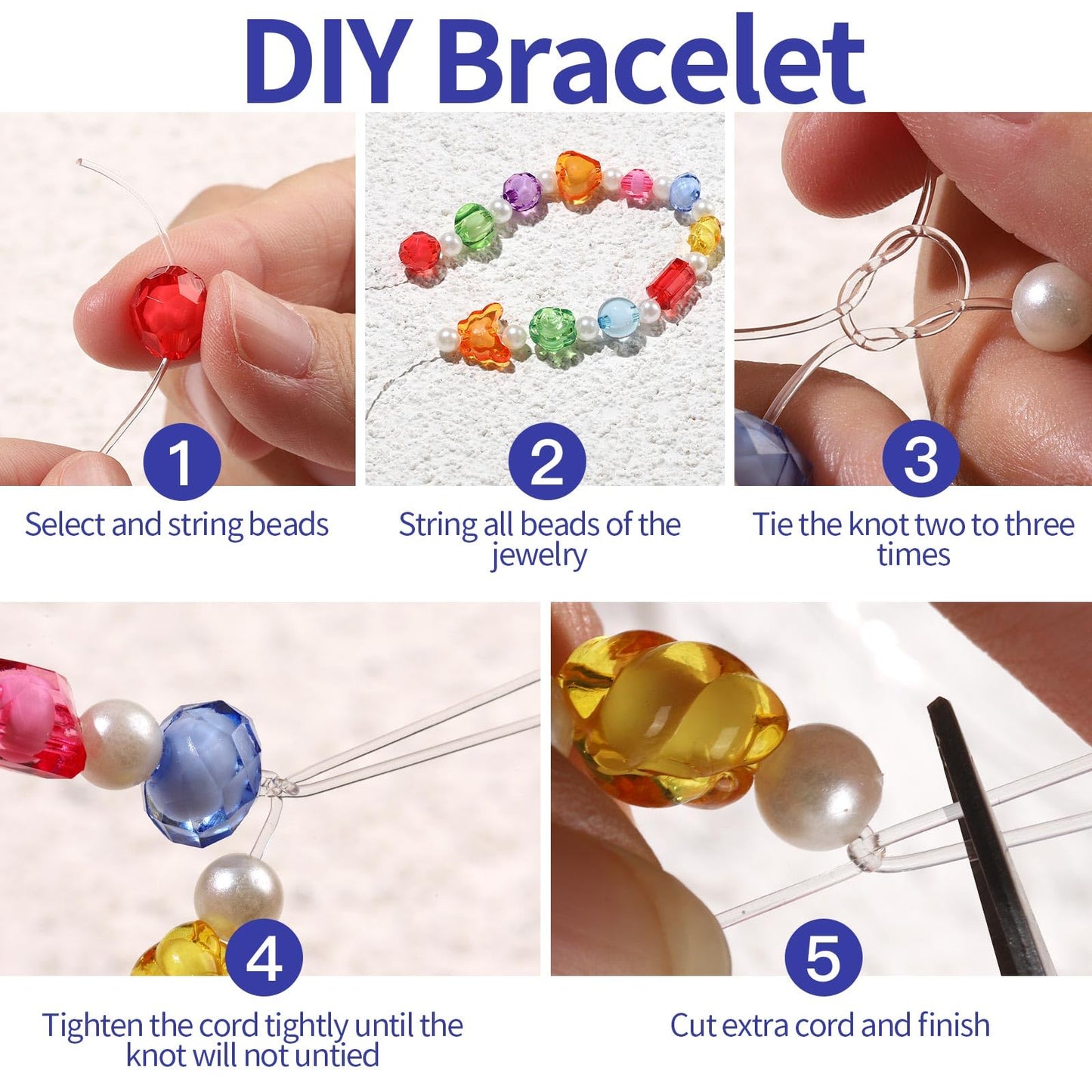 0.8mm Elastic Strings for Bracelets, Crystal Stretch Bead Cord for Jewelry Making, Clear Stretchy Elastic String Cord for Beading, Transparent Thread for Bracelet Necklace Making