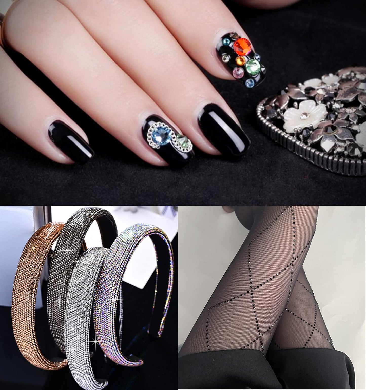 7000pcs+ Flatback Glass Hotfix Iron On Rhinestones Crystal for DIY Making with 1 Tweezer & 1 Picking Pen for Shoes, Clothes, Face Art, Bags, Manicure (Jet Black, 5-Sizes)