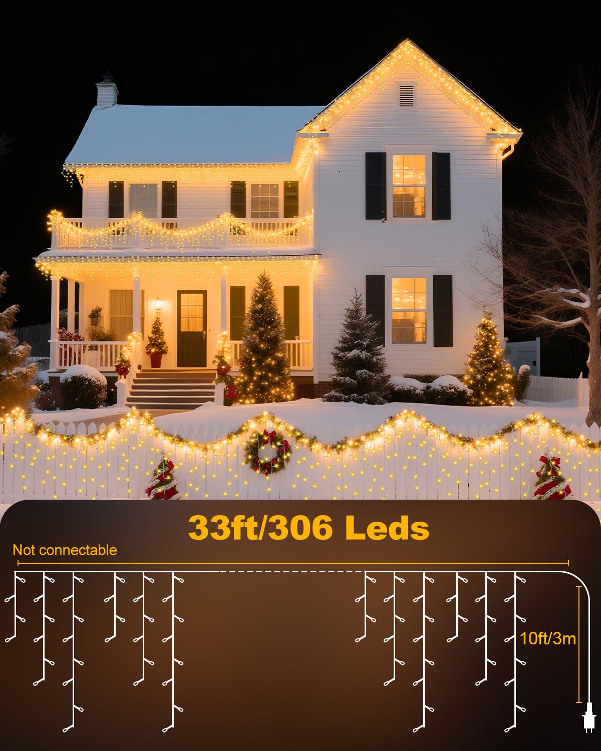 Christmas Outdoor/Indoor Decorations Ice Lights Twinkle Fairy String Light